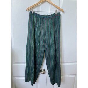 Vintage Stripe Pants Womens 30 Handmade Wool Blend Trouser Wide Leg Pleated